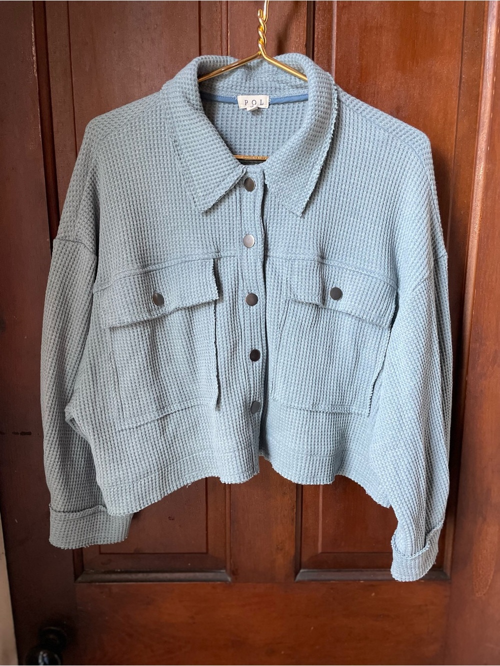 POL women's small cropped waffle knit jacket